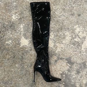 Black patent leather knee high boots Steve Madden